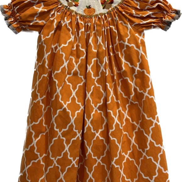 Lolly Wolly Doodle Smocked Bishop Orange Long Thanksgiving Dress - Picture 1 of 8